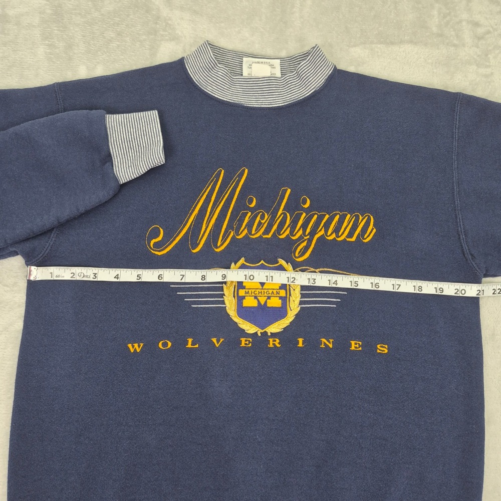 Vintage Michigan Wolverines Sweatshirt Navy Blue Mock Neck Striped Made in USA - Picture 3 of 12